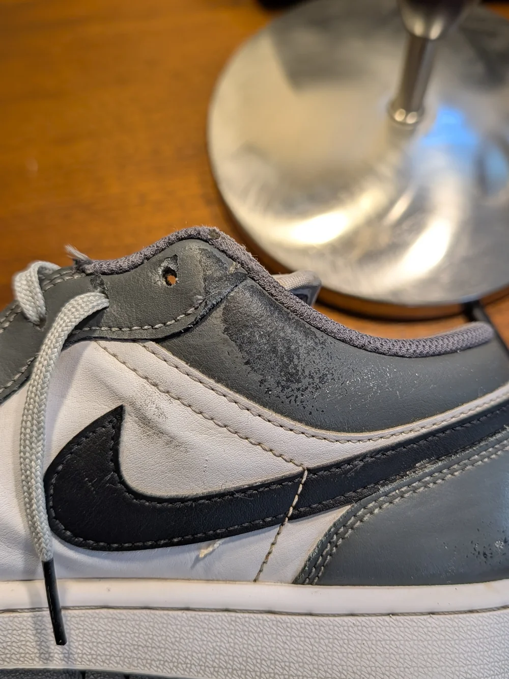 Nike Air Jordan 1 Low Retro Shoes Men Size 10 White Black Iron Gray 553558-152